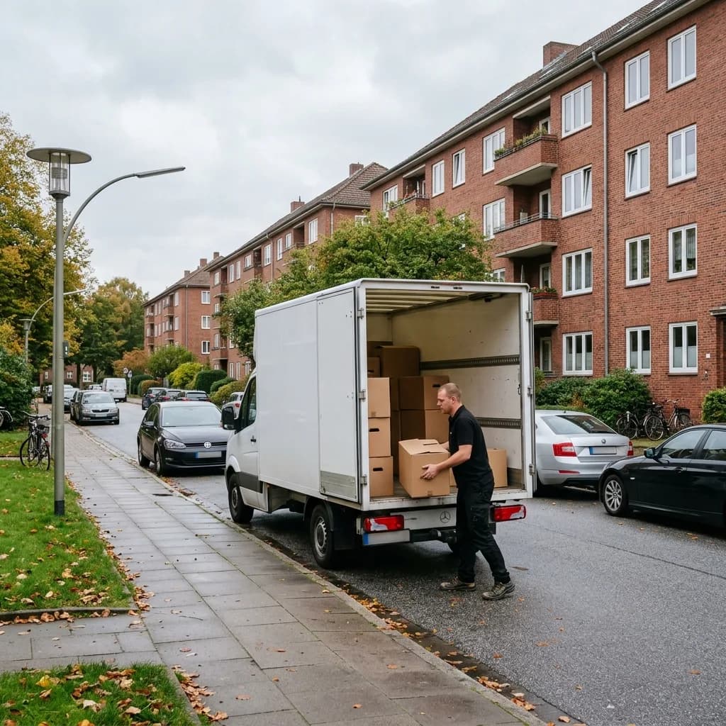 Beladung eines Transporters bei einer Haushaltsauflösung in Hamburg-Hamm