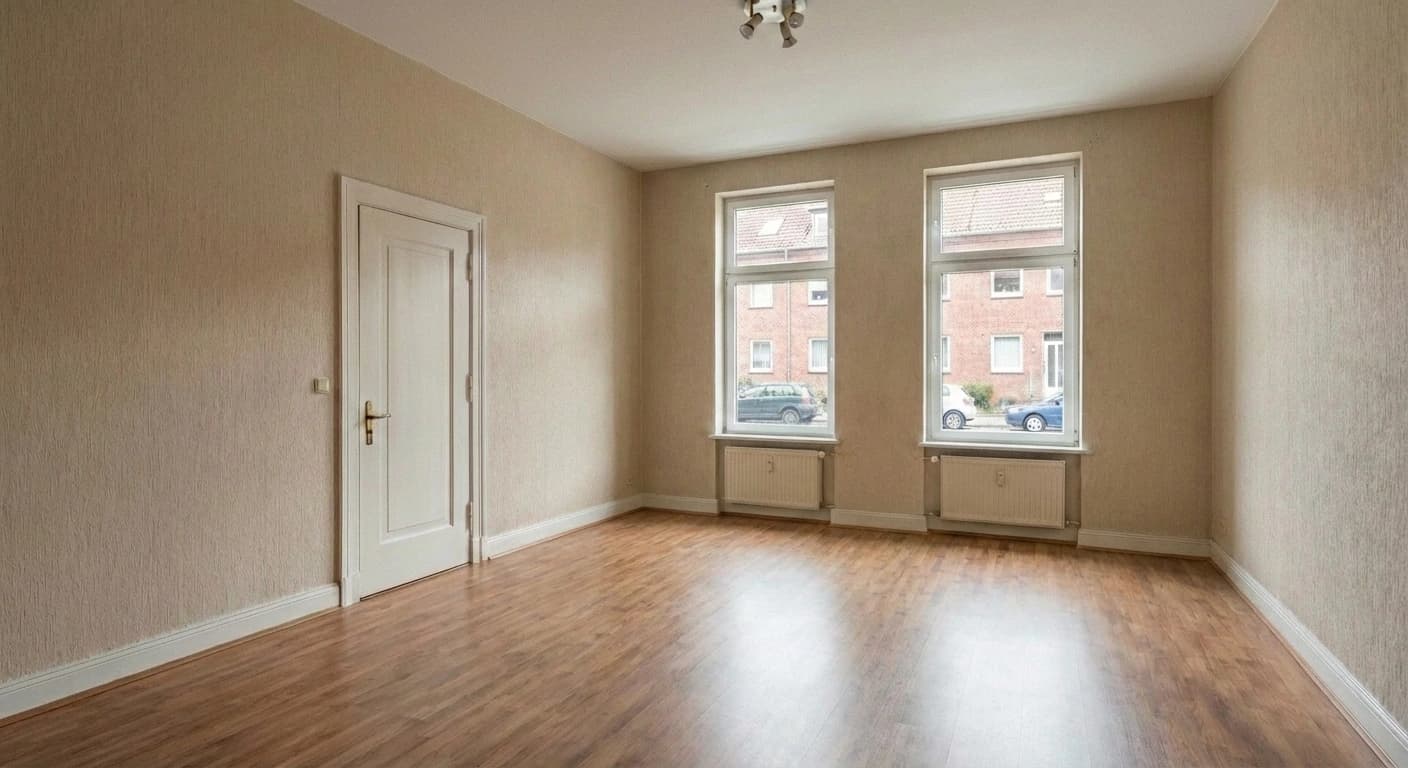Leeres, besenrein übergebenes Zimmer nach der Wohnungsauflösung in Hamburg