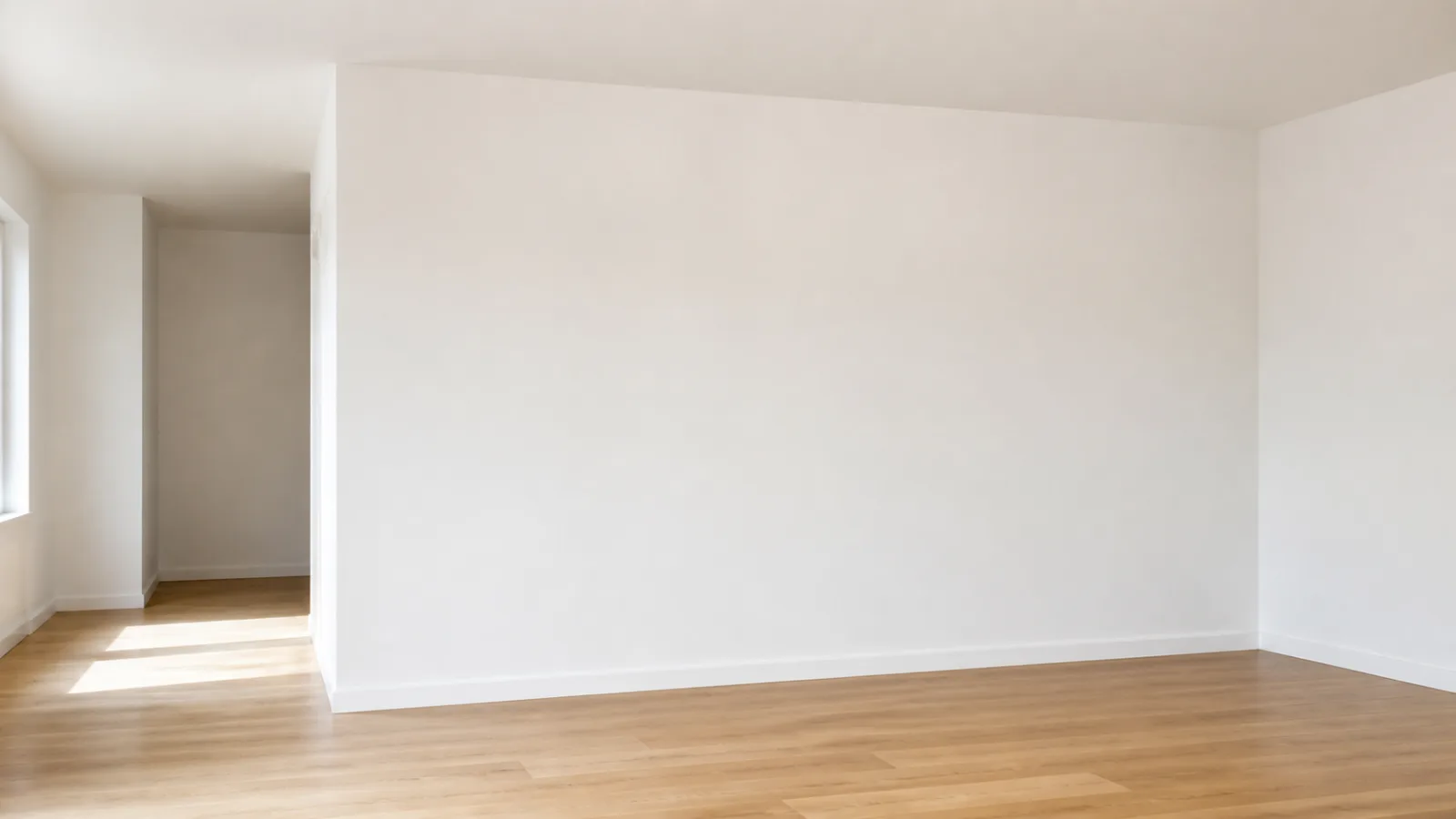 Fertig verspachtelte und geschliffene Trockenbauwand, streichfertig in einem hellen Raum