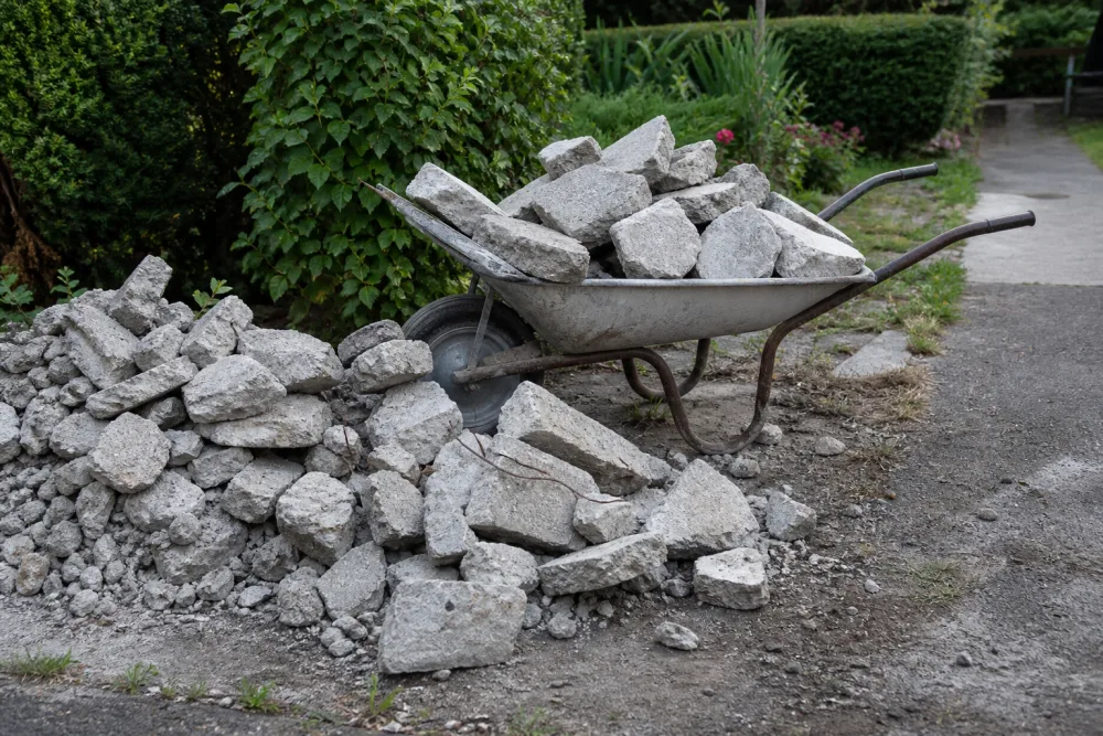 Betonbrocken im Garten, typisches Beispiel für Bauschutt in Hamburg